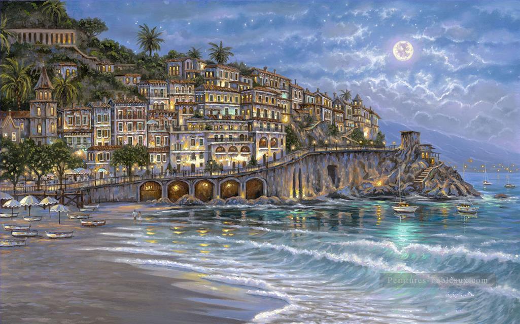 Nuit étoilée dans les paysages urbains d’Amalfi Peintures à l'huile